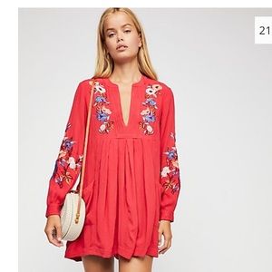 Free People Red Mia Gauze Embroidered Mini Dress L